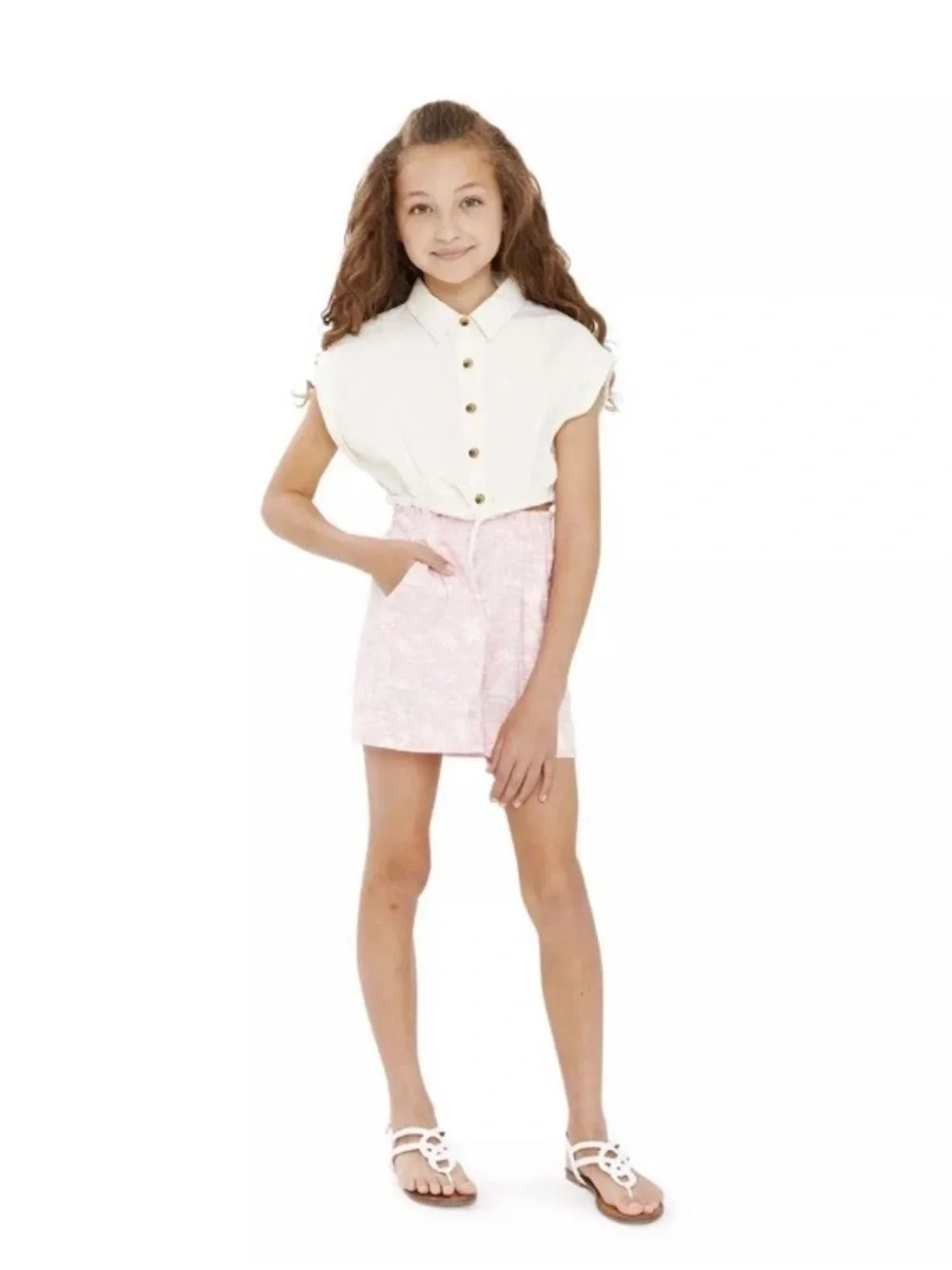 Wonder Nation Girls Linen Blend Short &top Set 2 Pieces Size 7/8